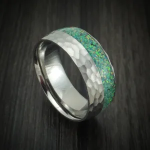 Hammered Titanium and Opal Men's Ring Choose Your Color Custom Made