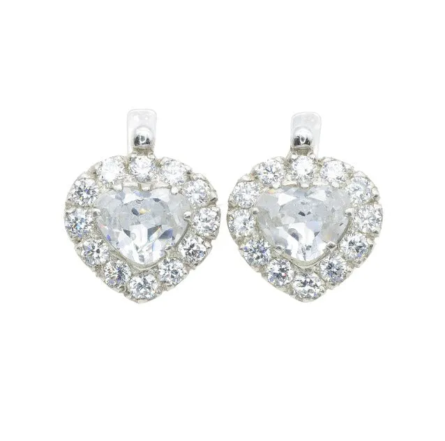 Heart Diamond Earrings - Cubic Zirconia Earrings, Heart Bridal Earrings