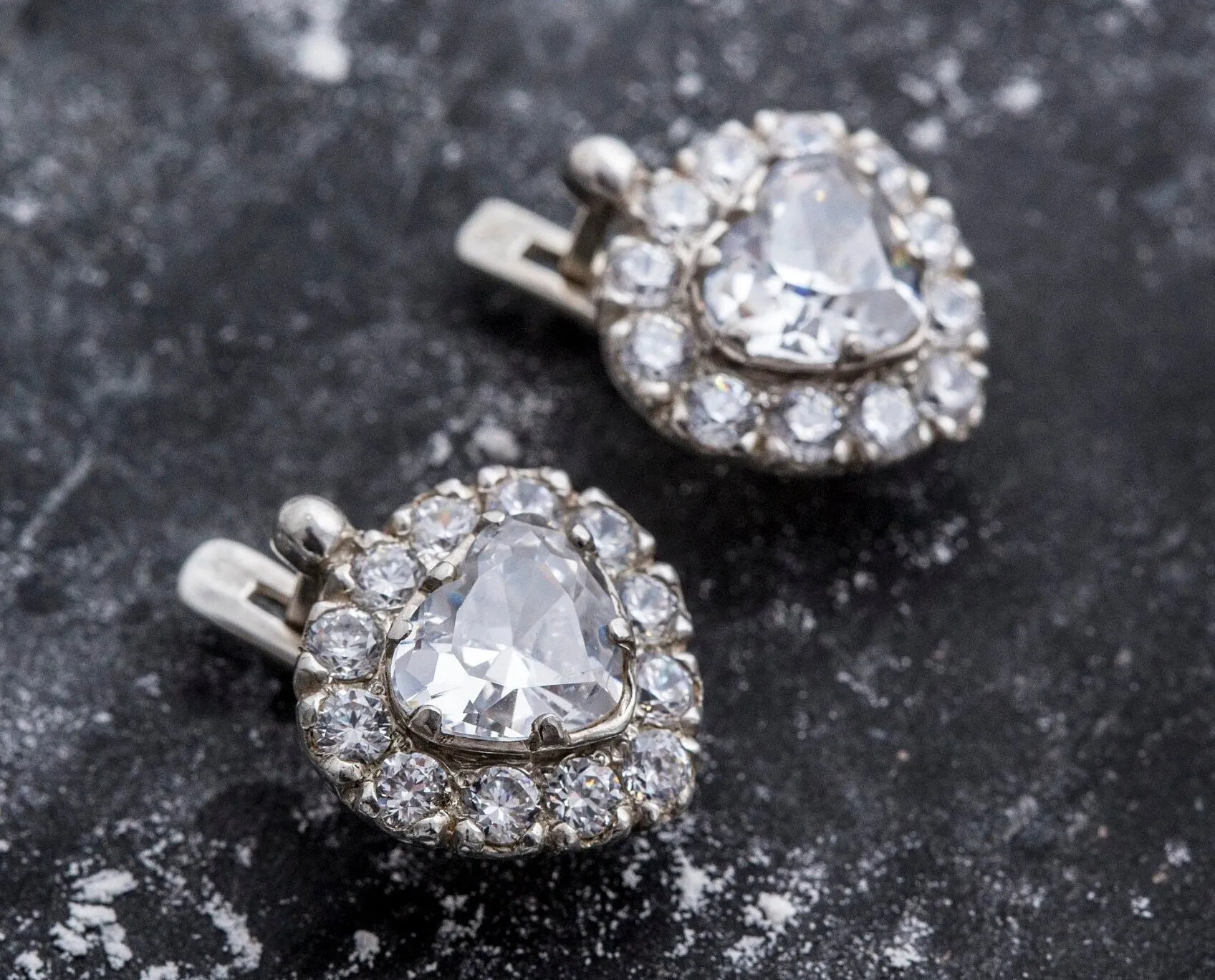 Heart Diamond Earrings - Cubic Zirconia Earrings, Heart Bridal Earrings