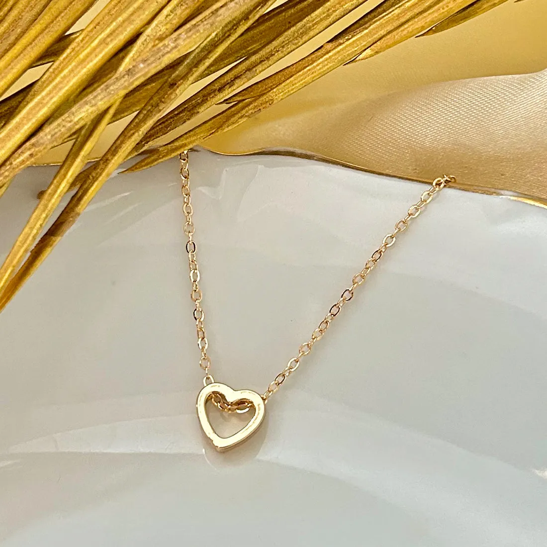 Heart Hollow Pendant Gold-Toned Necklace