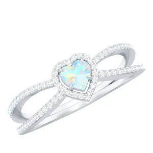 Heart Shape Ethiopian Opal Split Shank Engagement Ring with Diamond