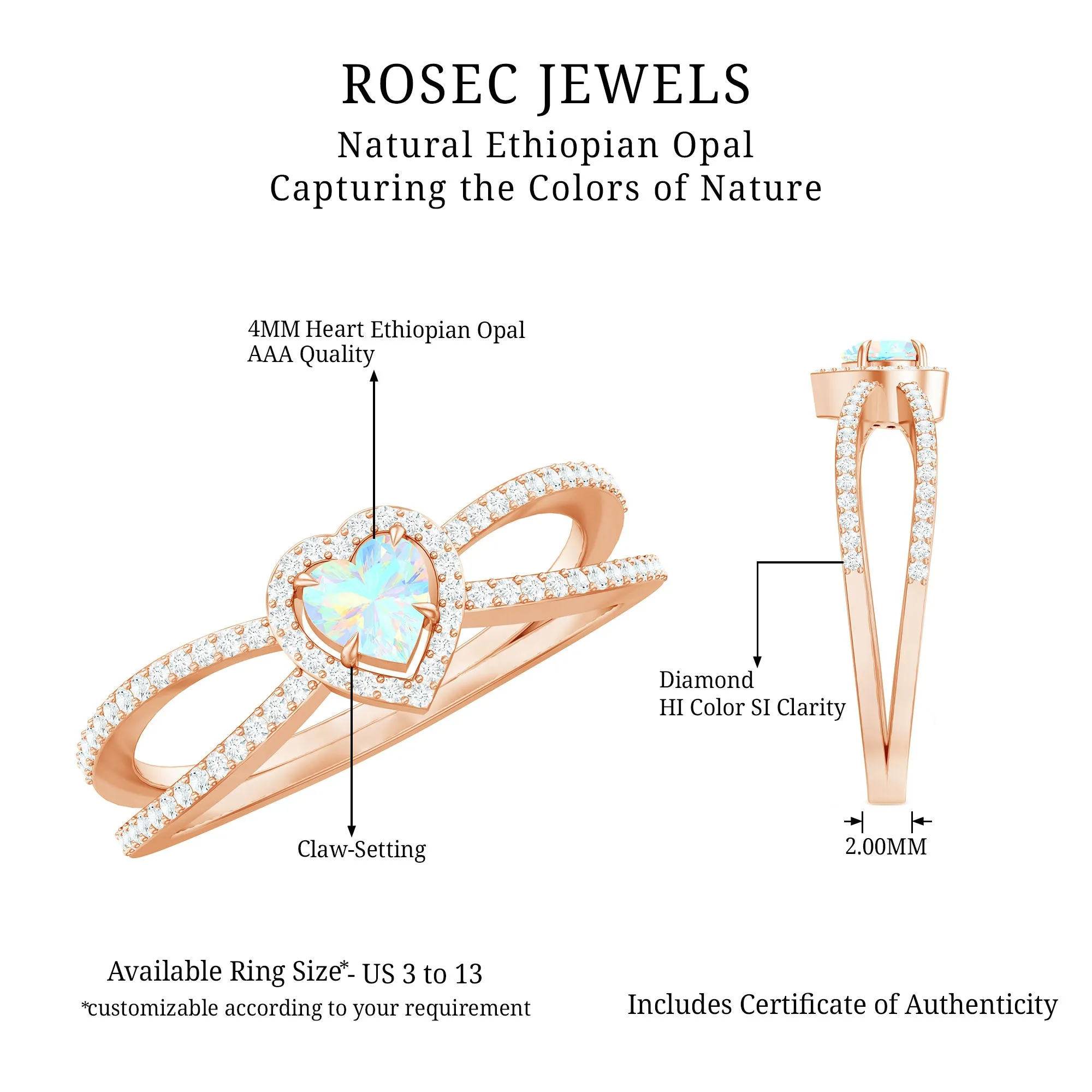 Heart Shape Ethiopian Opal Split Shank Engagement Ring with Diamond