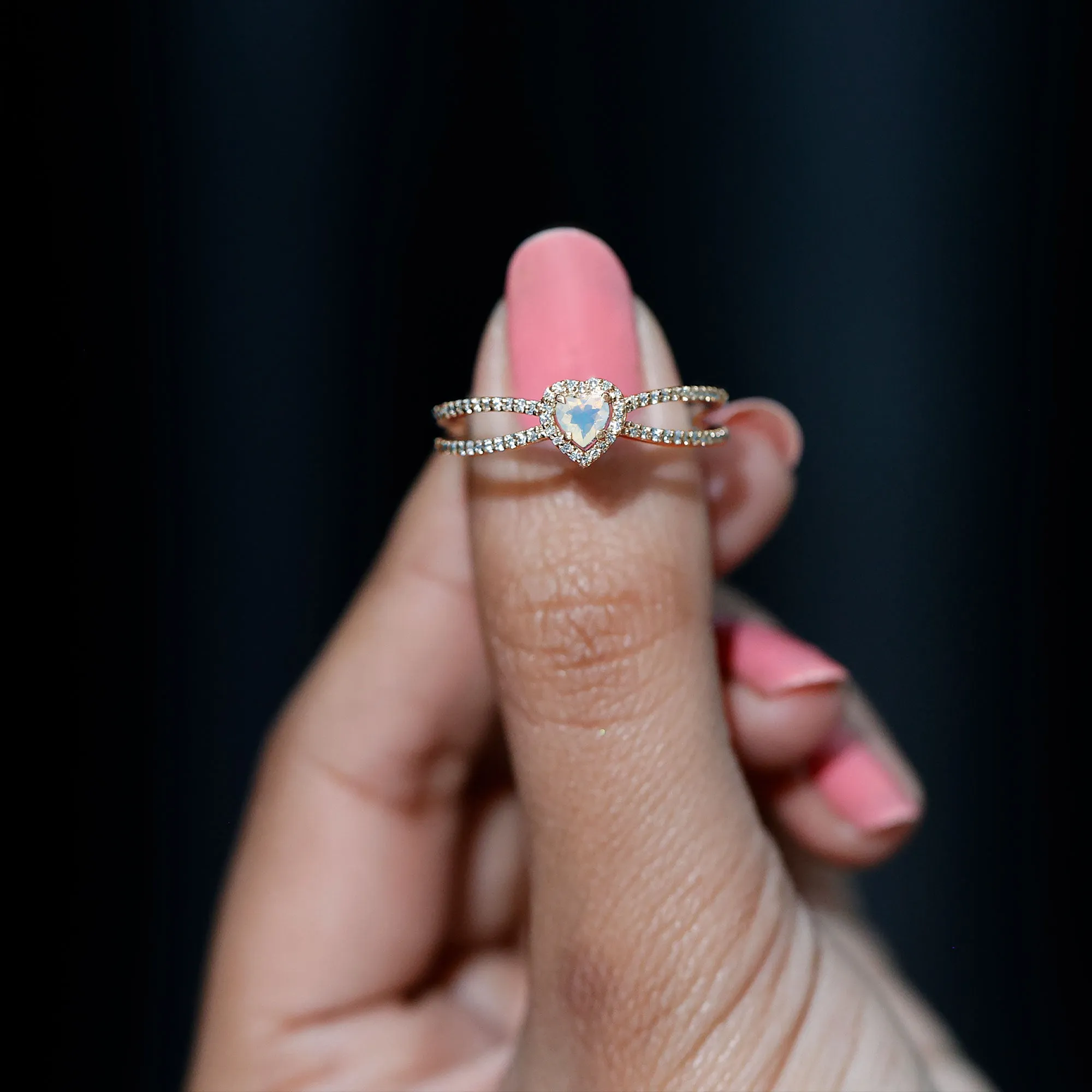 Heart Shape Ethiopian Opal Split Shank Engagement Ring with Diamond