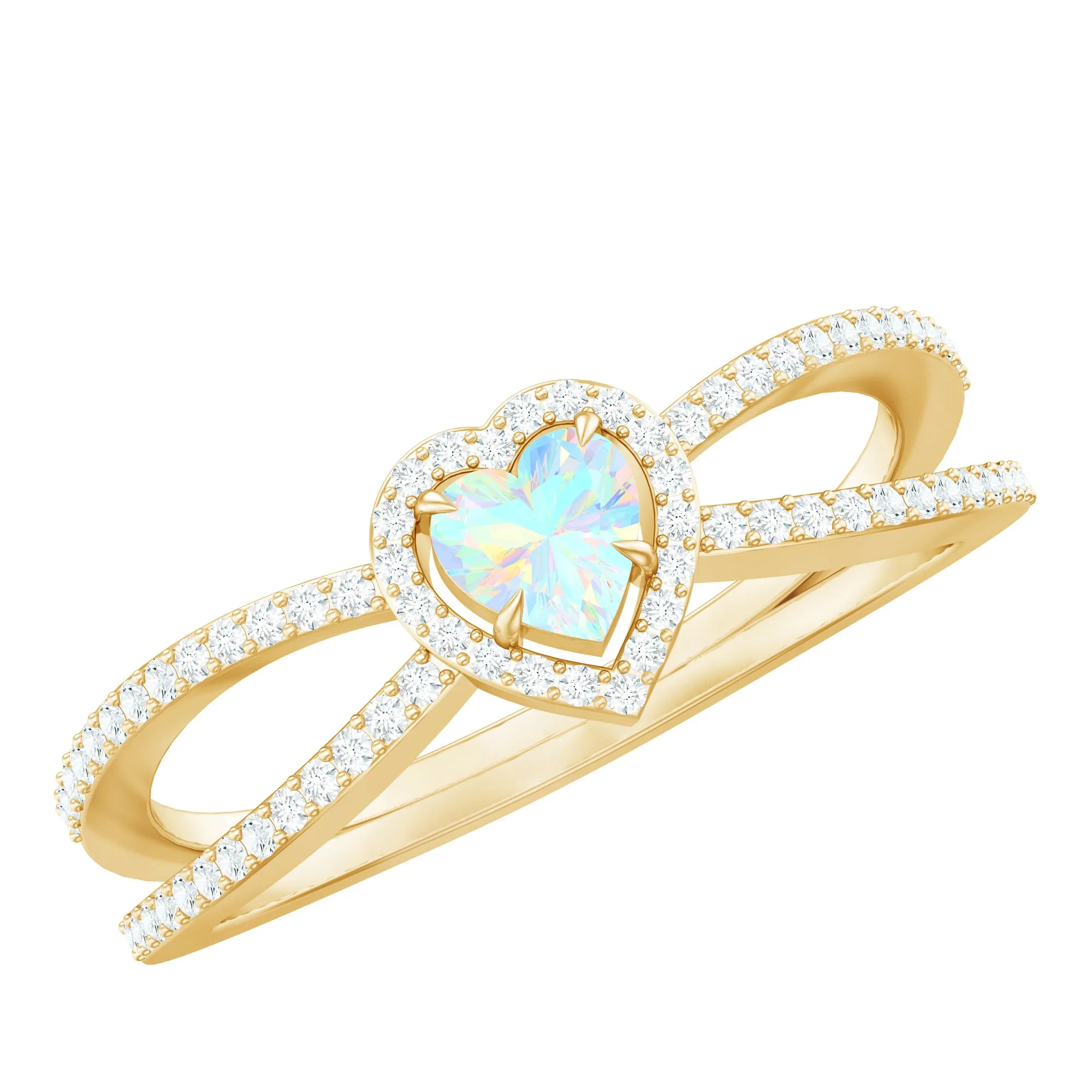 Heart Shape Ethiopian Opal Split Shank Engagement Ring with Diamond