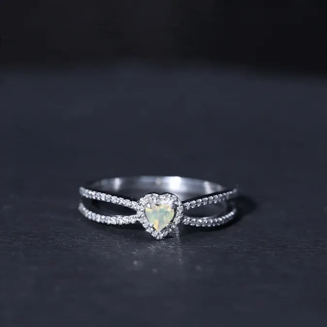 Heart Shape Ethiopian Opal Split Shank Engagement Ring with Diamond