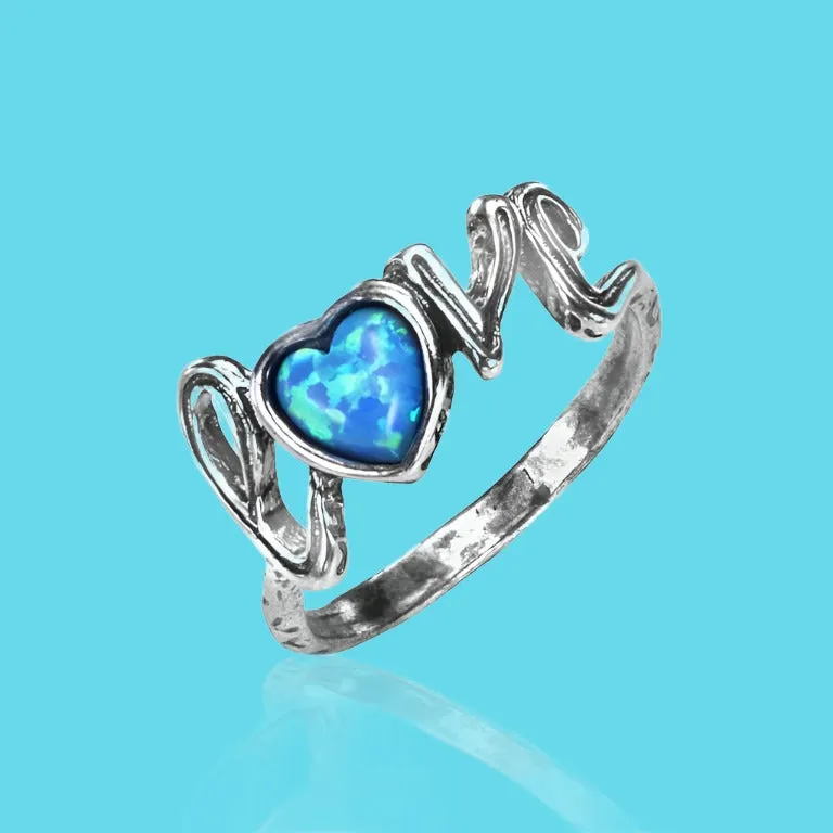 Heartfelt Elegance: Statement Silver Heart Opal Love Ring for Women