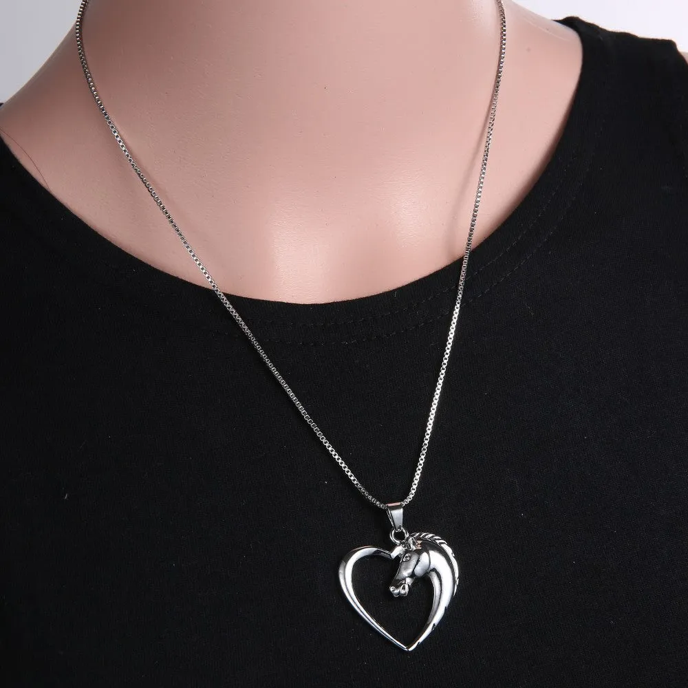 Horse In Heart Pendant Necklace