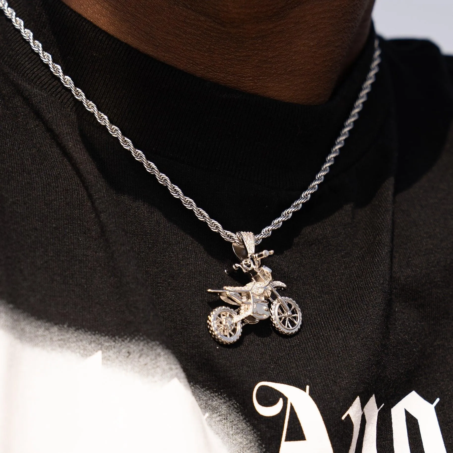 Iced Bike Life Pendant - White Gold