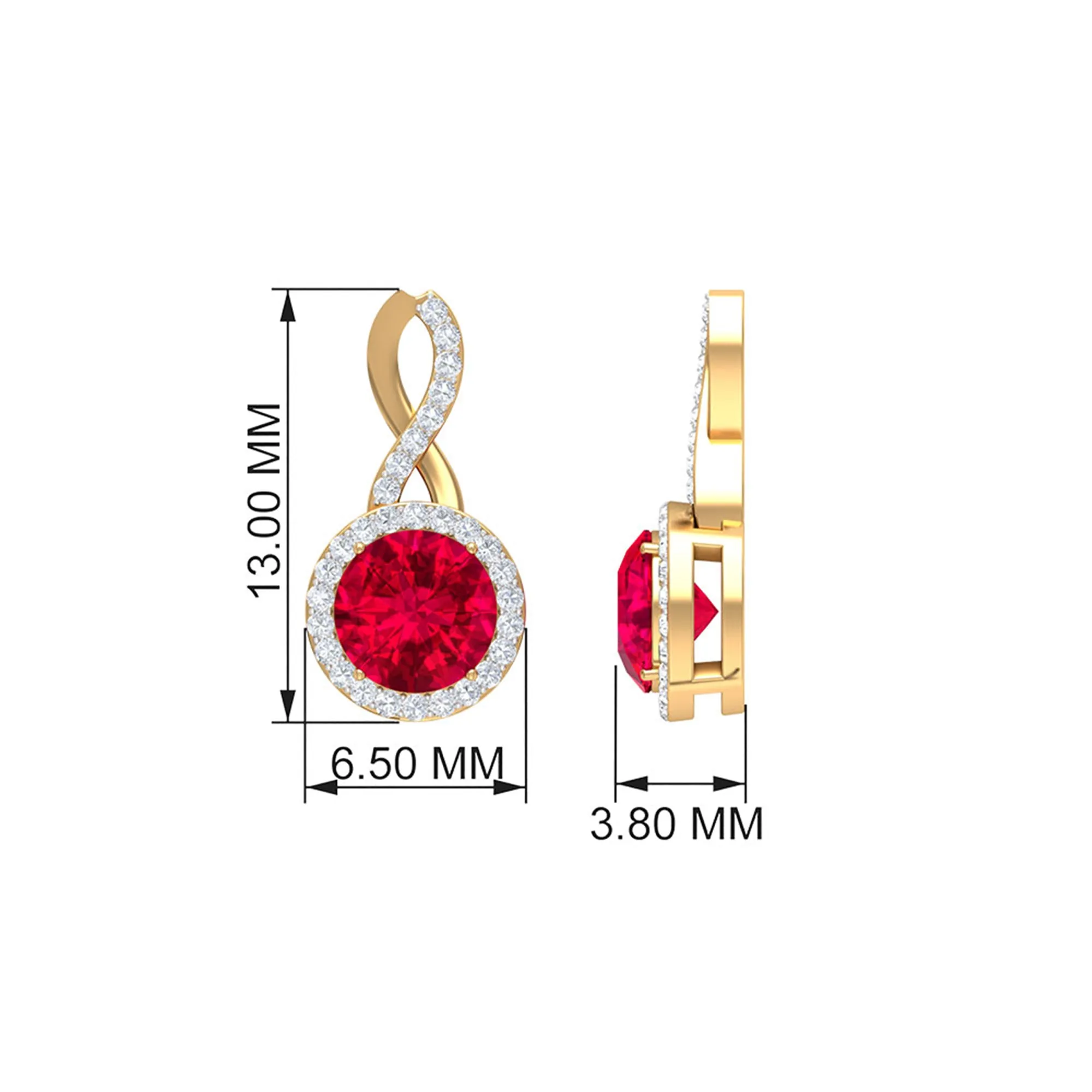 Infinity Drop Halo Earrings with 1.50 CT Diamonds and Created Ruby