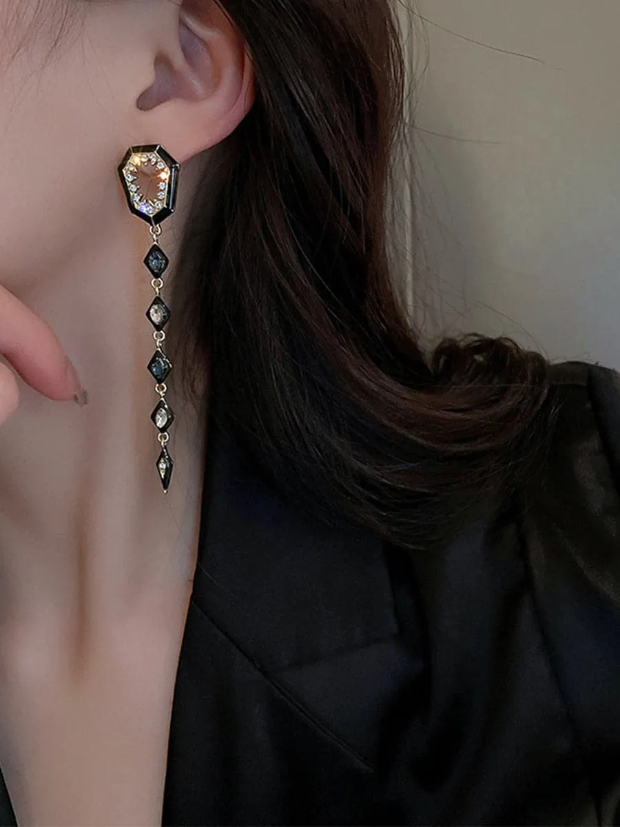 Inlay Stone Rhombus Tassel Earrings MSE101012