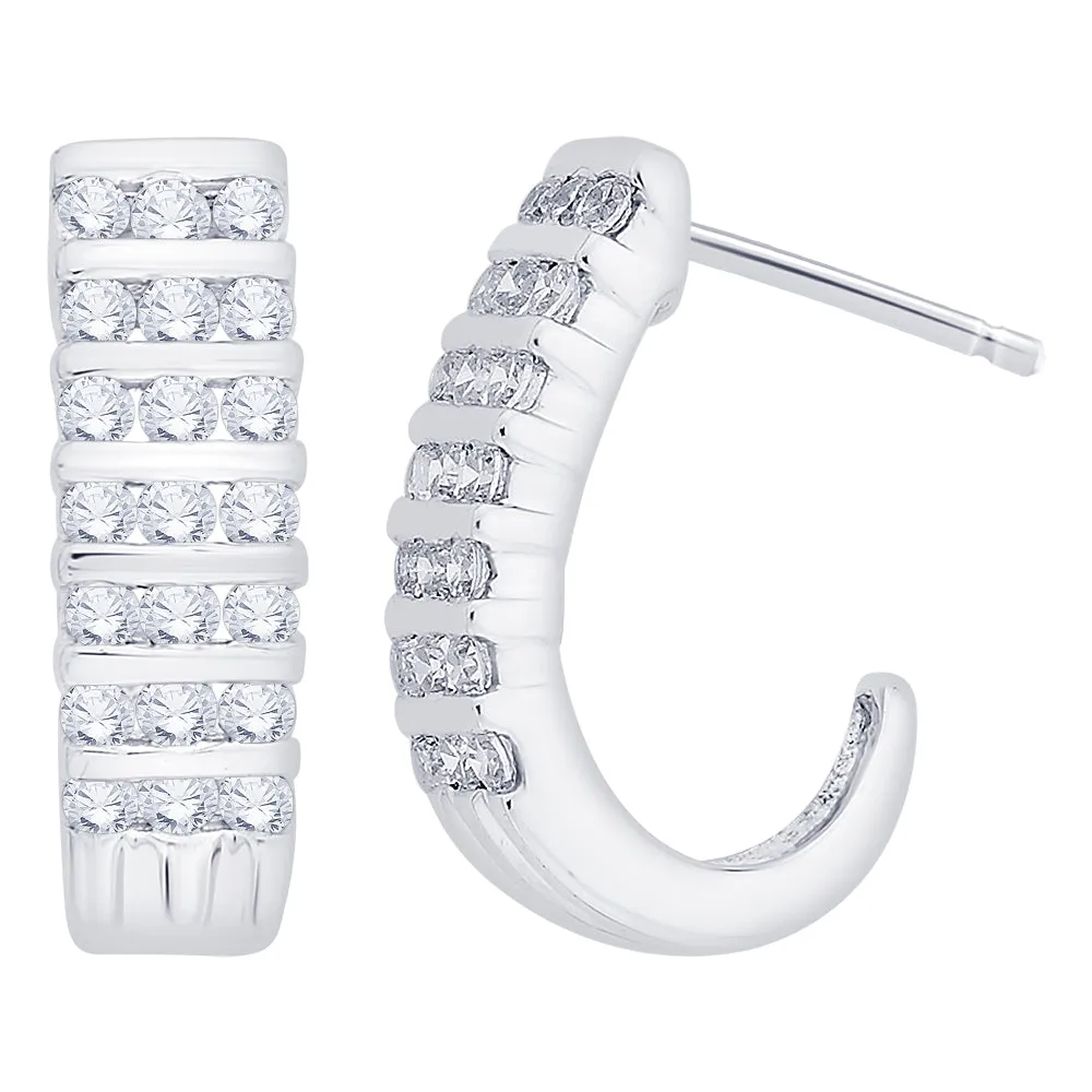 KATARINA 3/4 cttw Channel Set Diamond J-Hoop Earrings