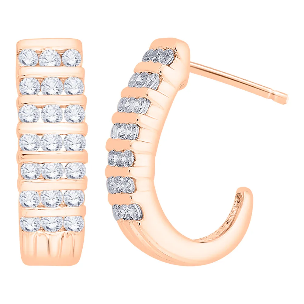 KATARINA 3/4 cttw Channel Set Diamond J-Hoop Earrings