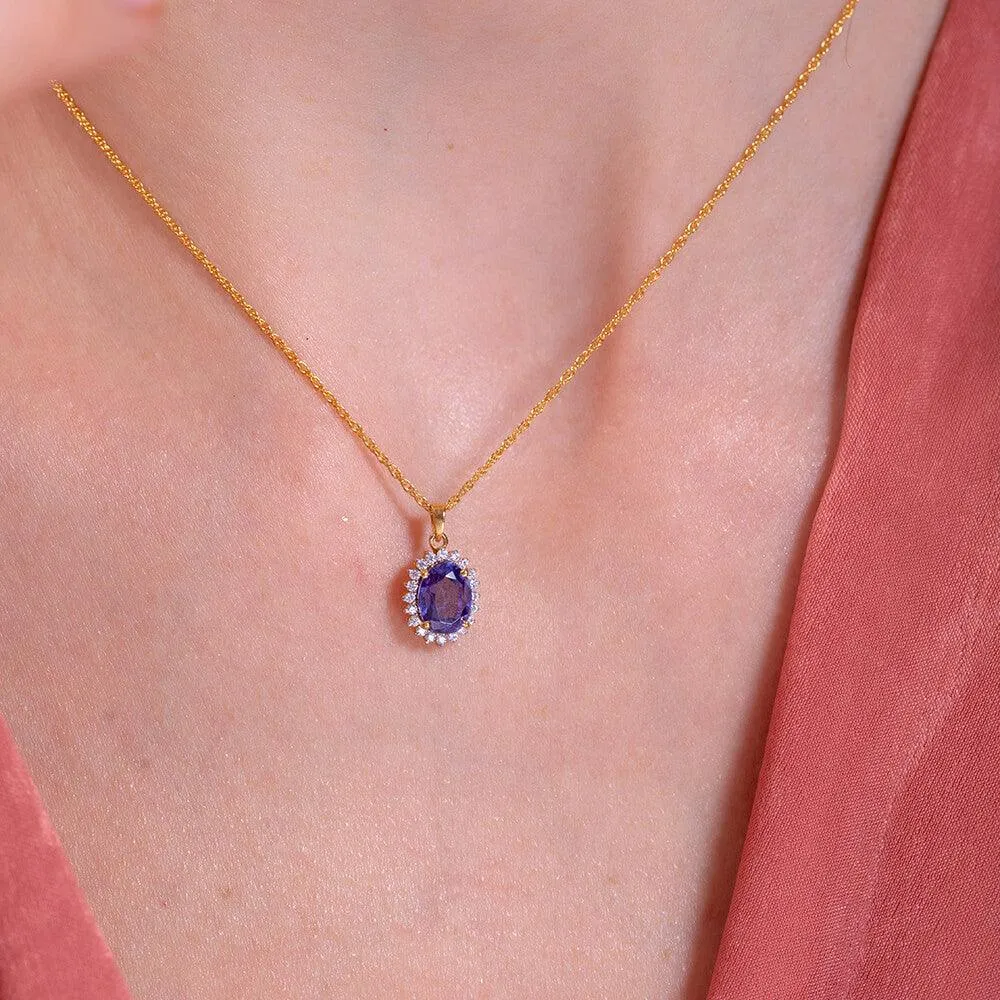 Keeva Tanzanite Silver Pendant | 22KT Gold Vermeil