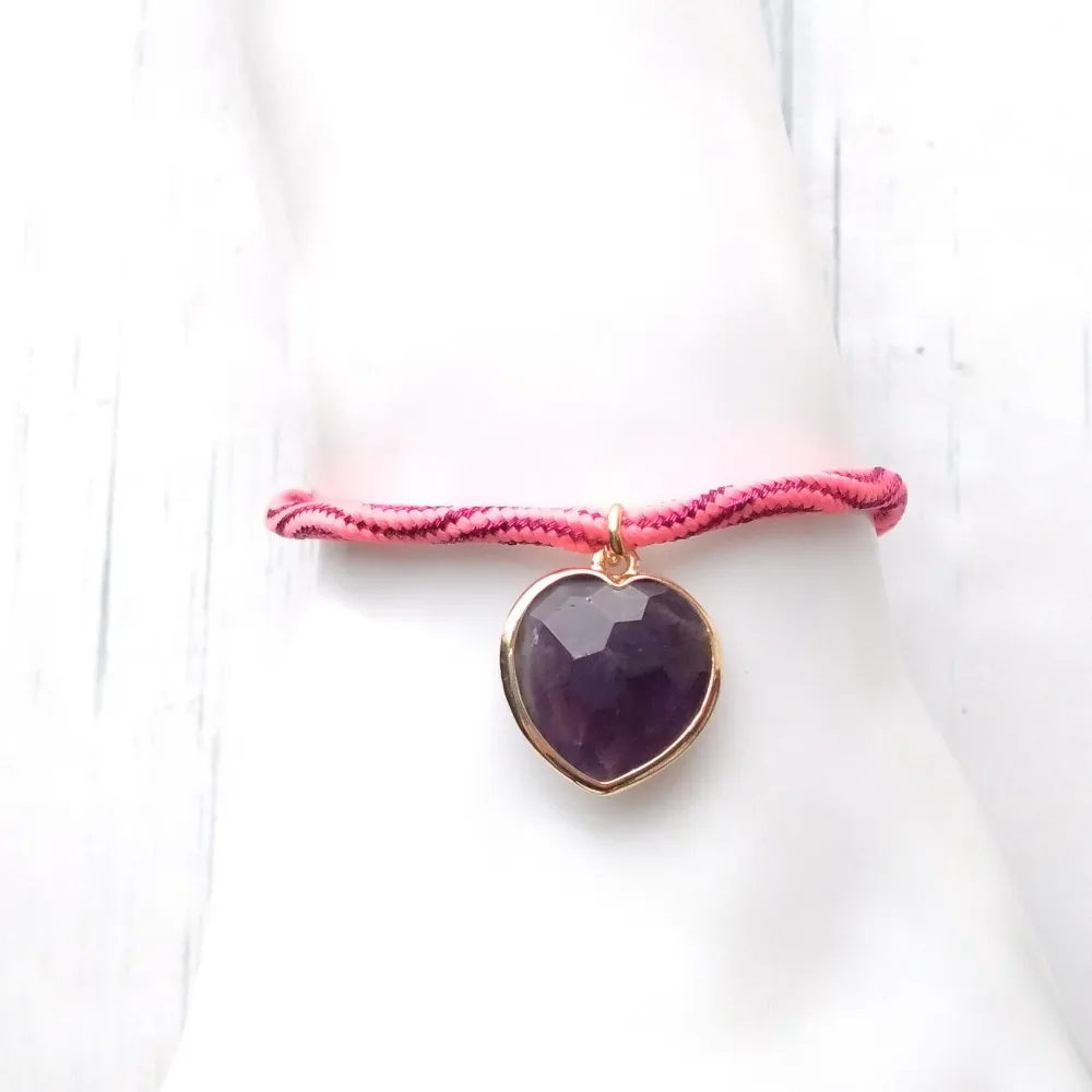 Kelly Gemstone Heart Metallic Corded Slider Bracelet