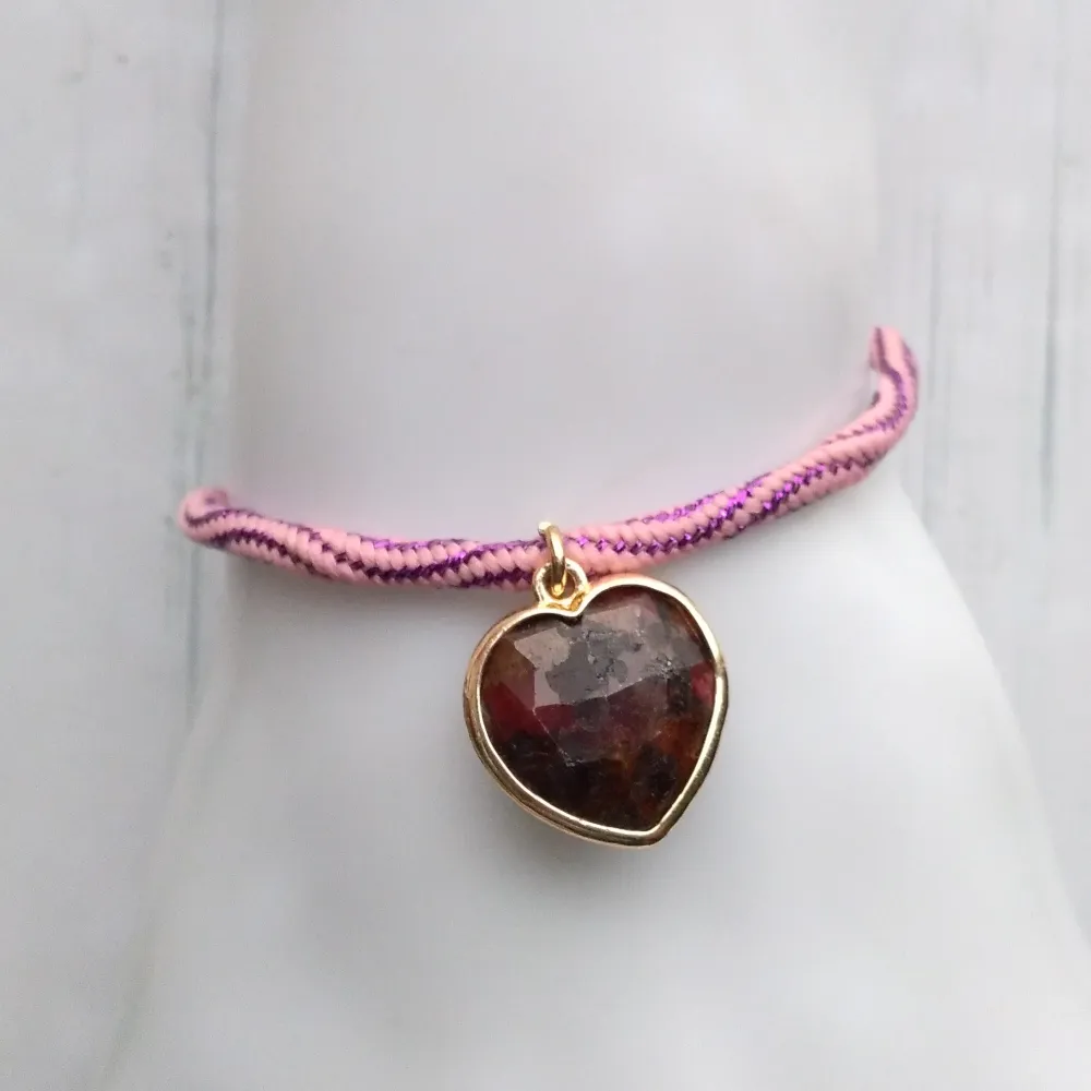 Kelly Gemstone Heart Metallic Corded Slider Bracelet