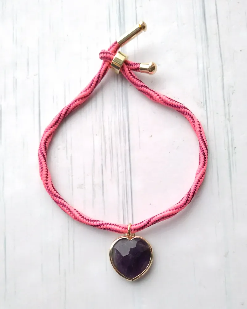 Kelly Gemstone Heart Metallic Corded Slider Bracelet