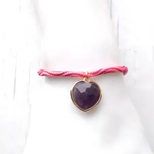 Kelly Gemstone Heart Metallic Corded Slider Bracelet