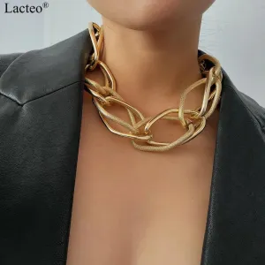 Lacteo Punk Multi Layered Gold Color Chain Choker Necklace Jewelry for Women Hip Hop Big Thick Chunky Clavicle Chain Necklace