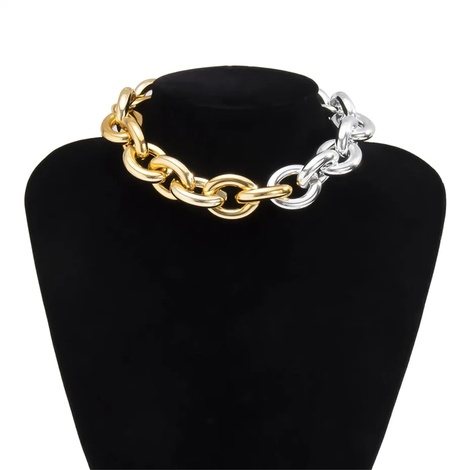 Lacteo Punk Multi Layered Gold Color Chain Choker Necklace Jewelry for Women Hip Hop Big Thick Chunky Clavicle Chain Necklace