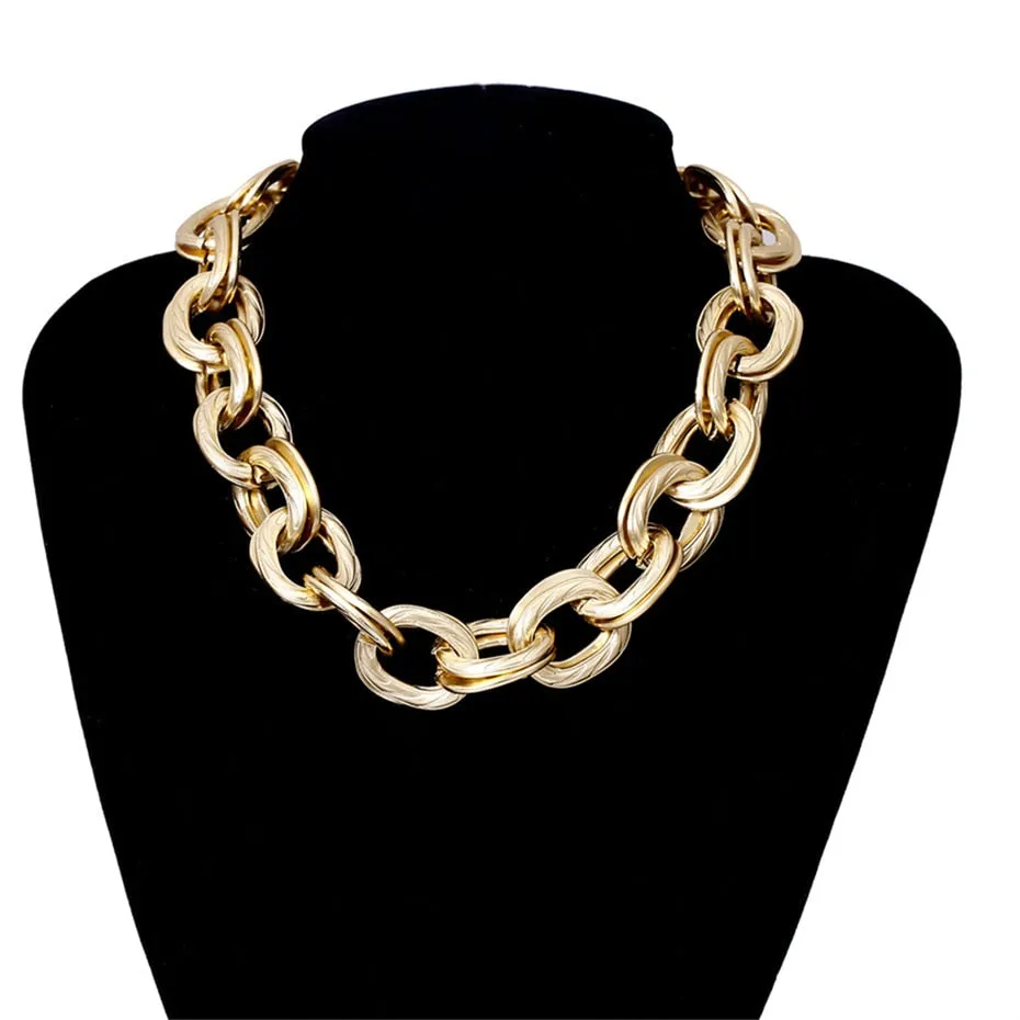 Lacteo Punk Multi Layered Gold Color Chain Choker Necklace Jewelry for Women Hip Hop Big Thick Chunky Clavicle Chain Necklace