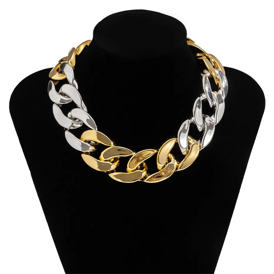 Lacteo Punk Multi Layered Gold Color Chain Choker Necklace Jewelry for Women Hip Hop Big Thick Chunky Clavicle Chain Necklace