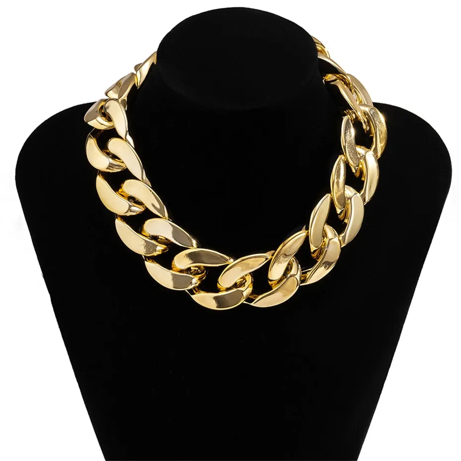 Lacteo Punk Multi Layered Gold Color Chain Choker Necklace Jewelry for Women Hip Hop Big Thick Chunky Clavicle Chain Necklace