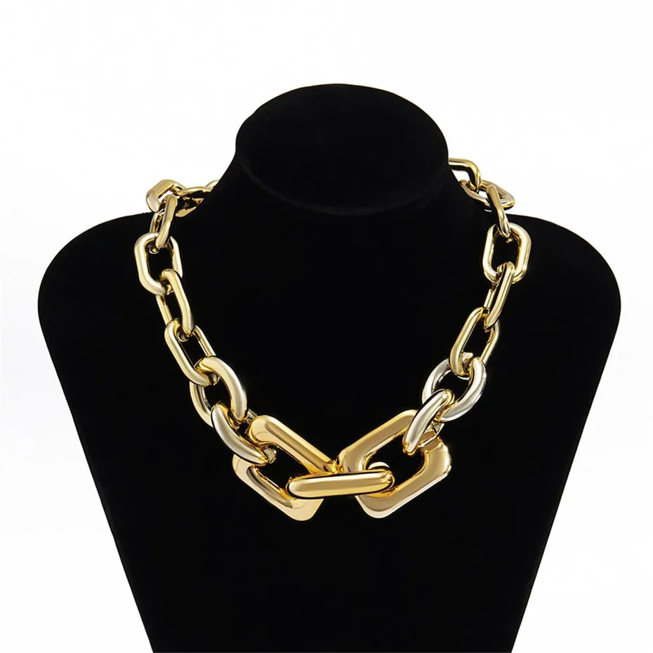 Lacteo Punk Multi Layered Gold Color Chain Choker Necklace Jewelry for Women Hip Hop Big Thick Chunky Clavicle Chain Necklace