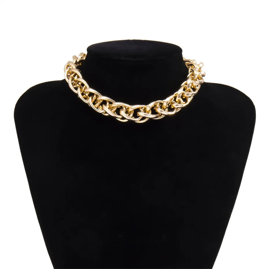 Lacteo Punk Multi Layered Gold Color Chain Choker Necklace Jewelry for Women Hip Hop Big Thick Chunky Clavicle Chain Necklace