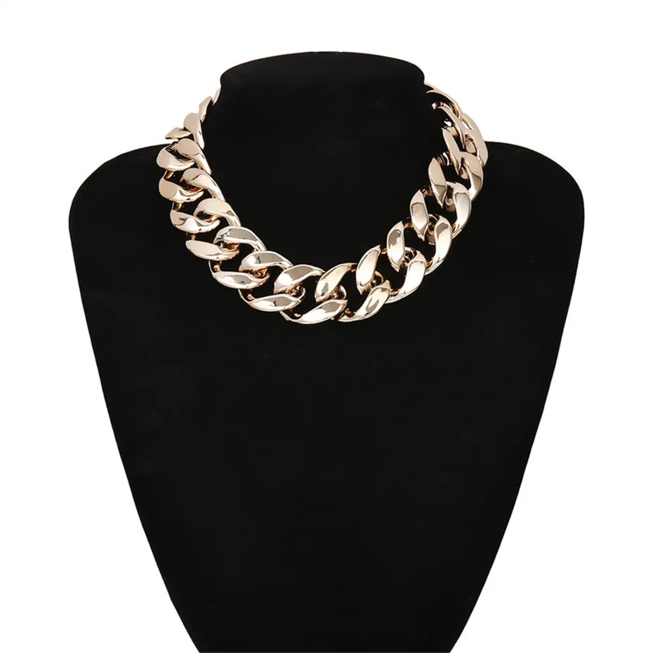 Lacteo Punk Multi Layered Gold Color Chain Choker Necklace Jewelry for Women Hip Hop Big Thick Chunky Clavicle Chain Necklace