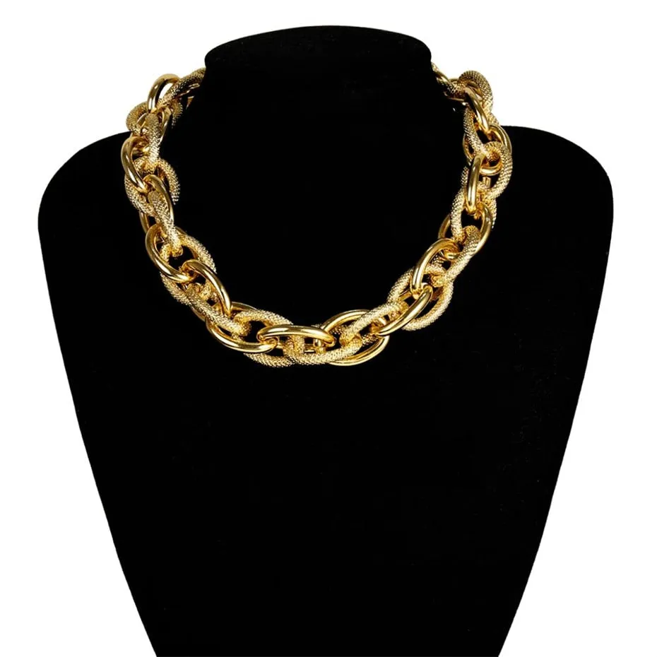 Lacteo Punk Multi Layered Gold Color Chain Choker Necklace Jewelry for Women Hip Hop Big Thick Chunky Clavicle Chain Necklace