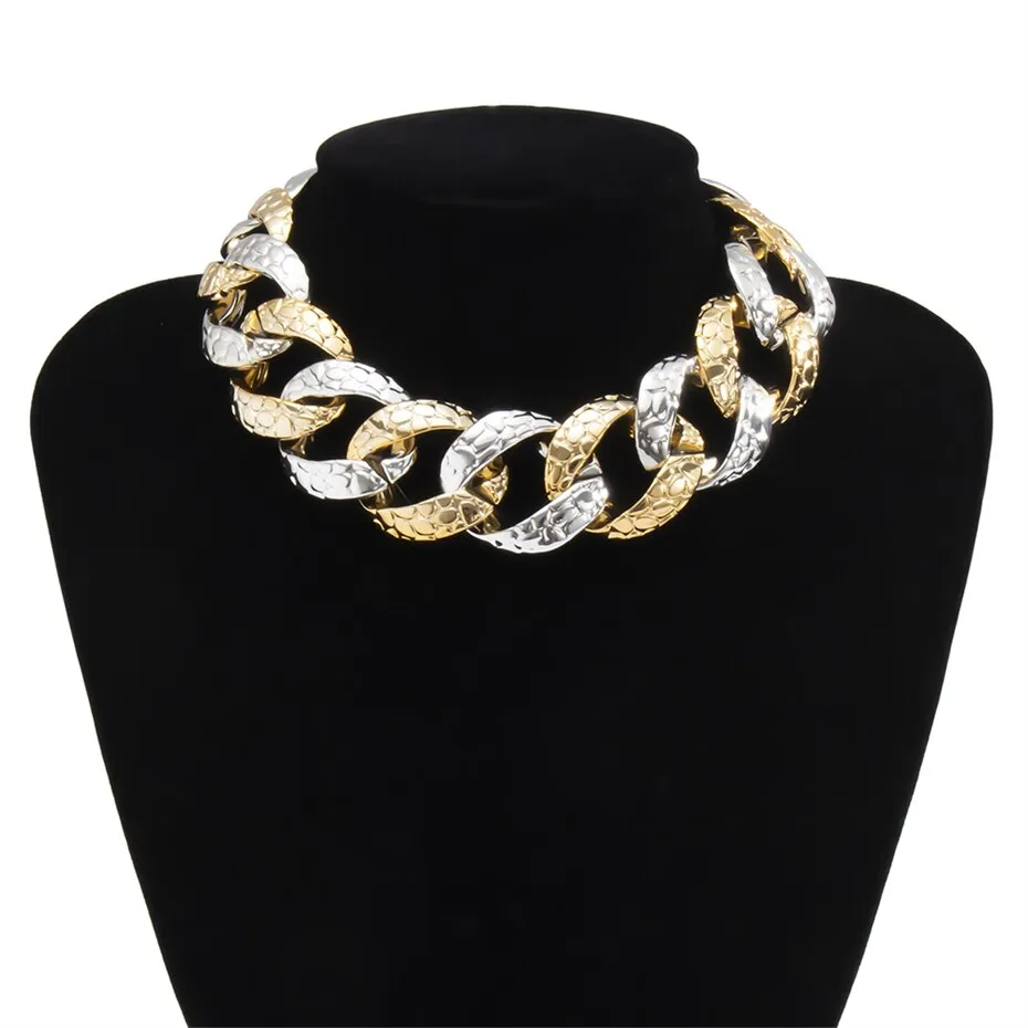 Lacteo Punk Multi Layered Gold Color Chain Choker Necklace Jewelry for Women Hip Hop Big Thick Chunky Clavicle Chain Necklace