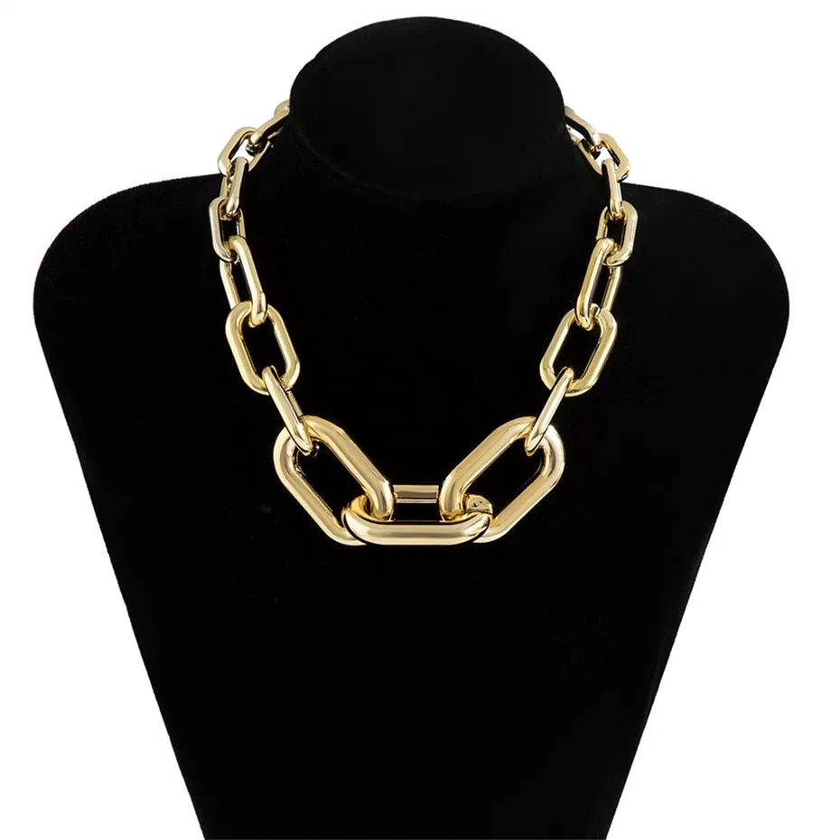 Lacteo Punk Multi Layered Gold Color Chain Choker Necklace Jewelry for Women Hip Hop Big Thick Chunky Clavicle Chain Necklace