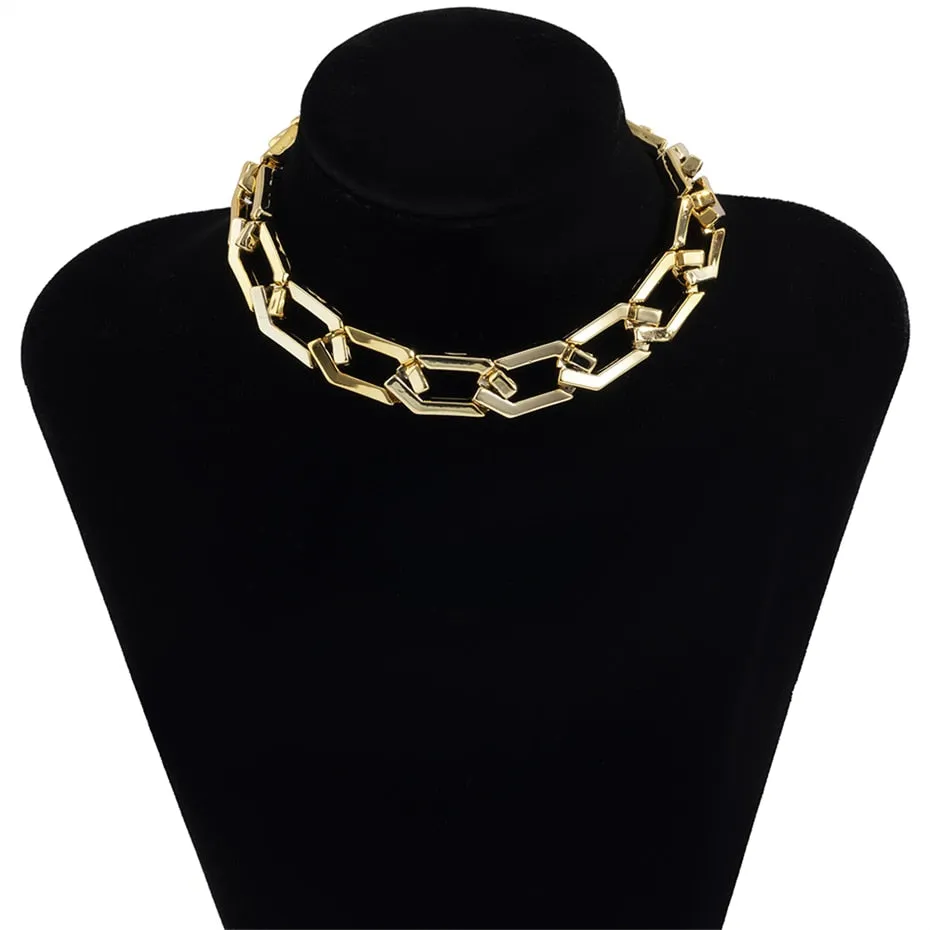 Lacteo Punk Multi Layered Gold Color Chain Choker Necklace Jewelry for Women Hip Hop Big Thick Chunky Clavicle Chain Necklace