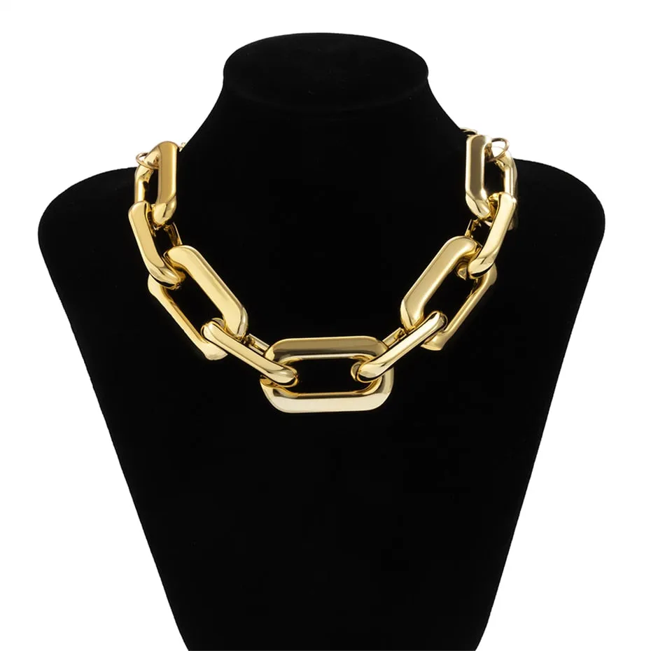 Lacteo Punk Multi Layered Gold Color Chain Choker Necklace Jewelry for Women Hip Hop Big Thick Chunky Clavicle Chain Necklace