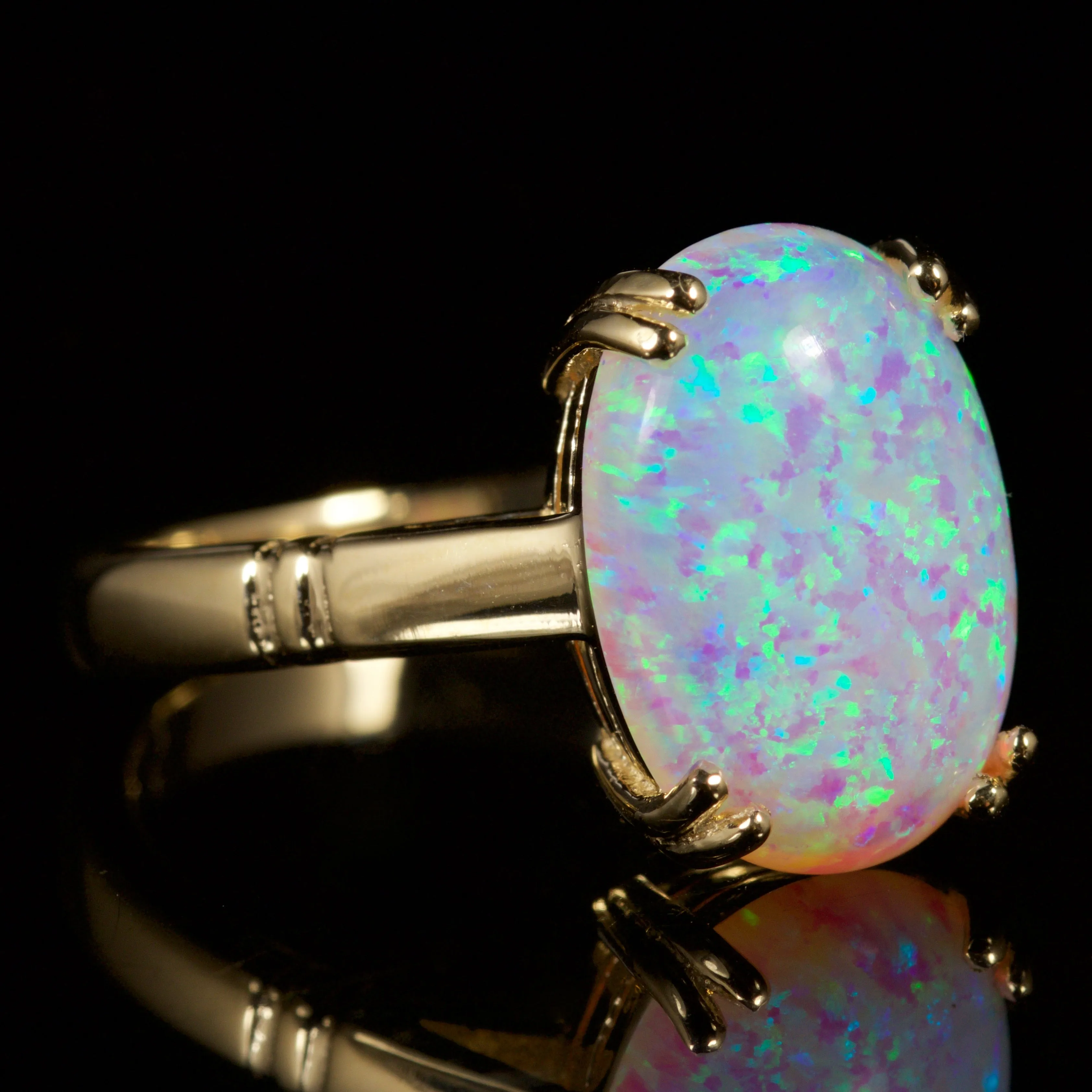 Large Opal Solitaire Ring 9Ct Gold Ring