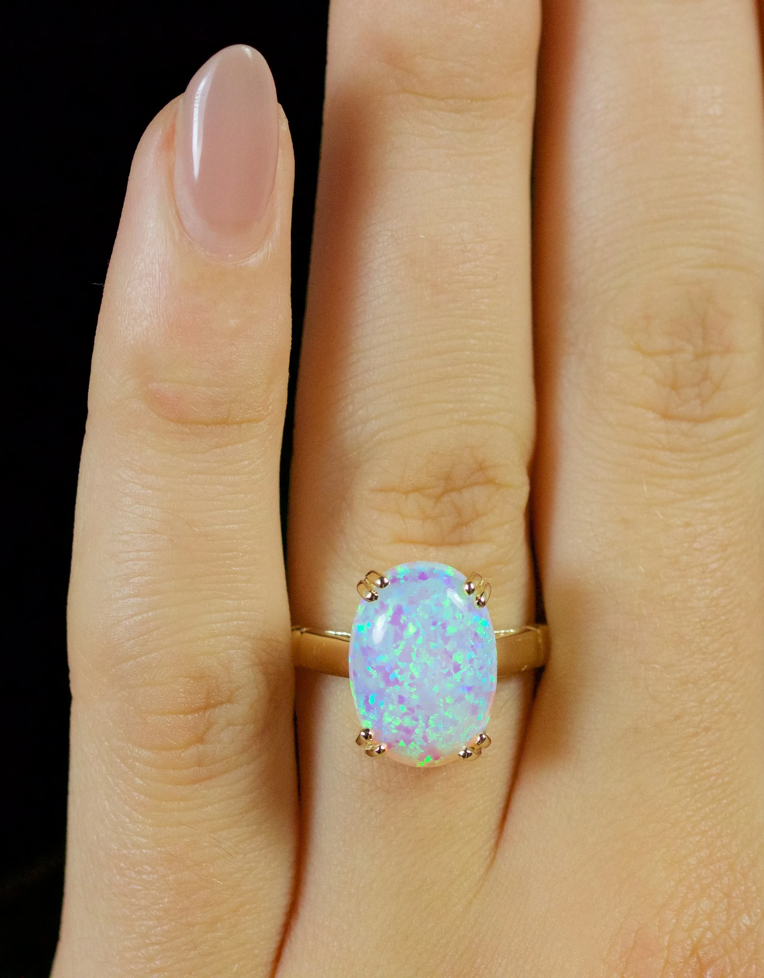 Large Opal Solitaire Ring 9Ct Gold Ring