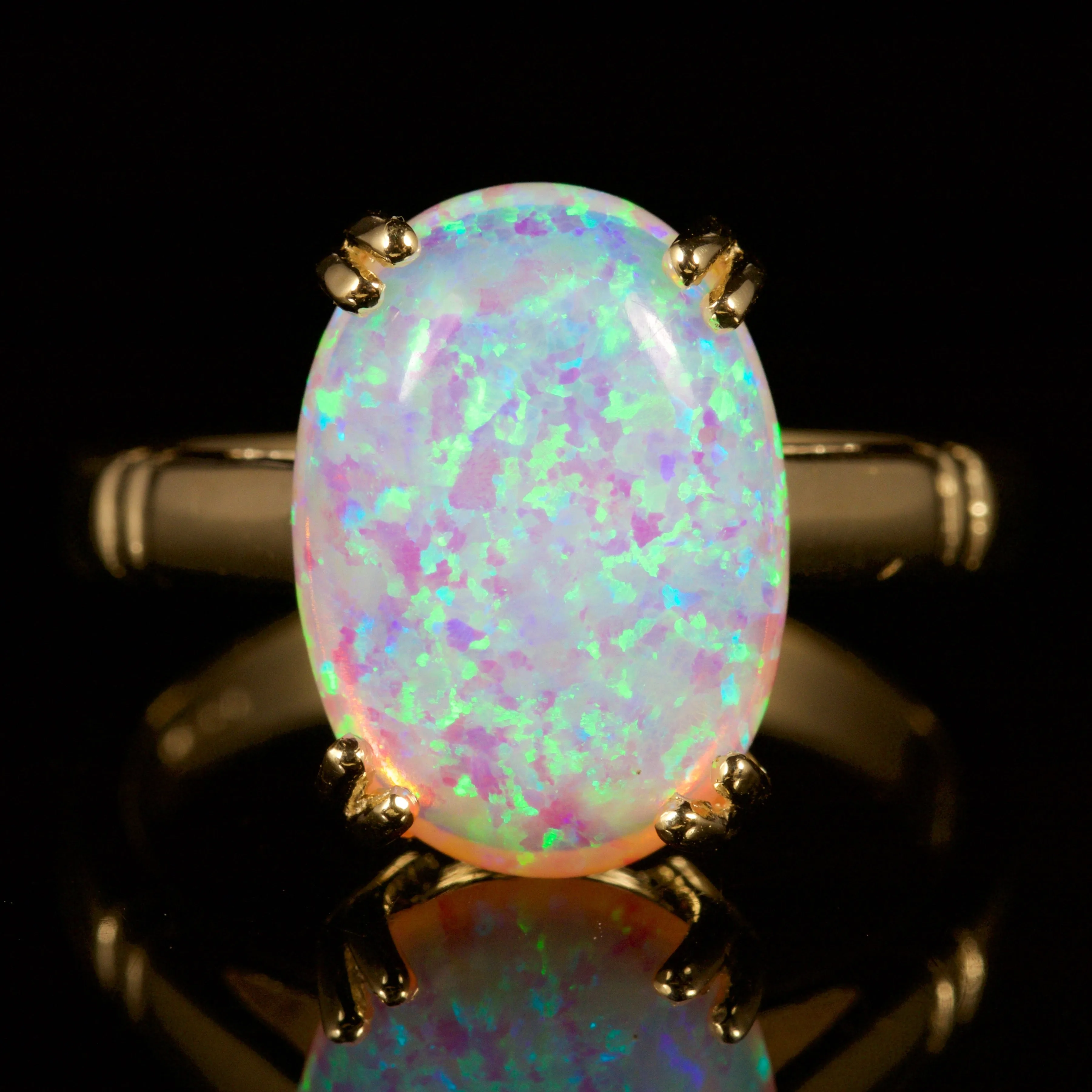 Large Opal Solitaire Ring 9Ct Gold Ring