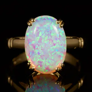 Large Opal Solitaire Ring 9Ct Gold Ring