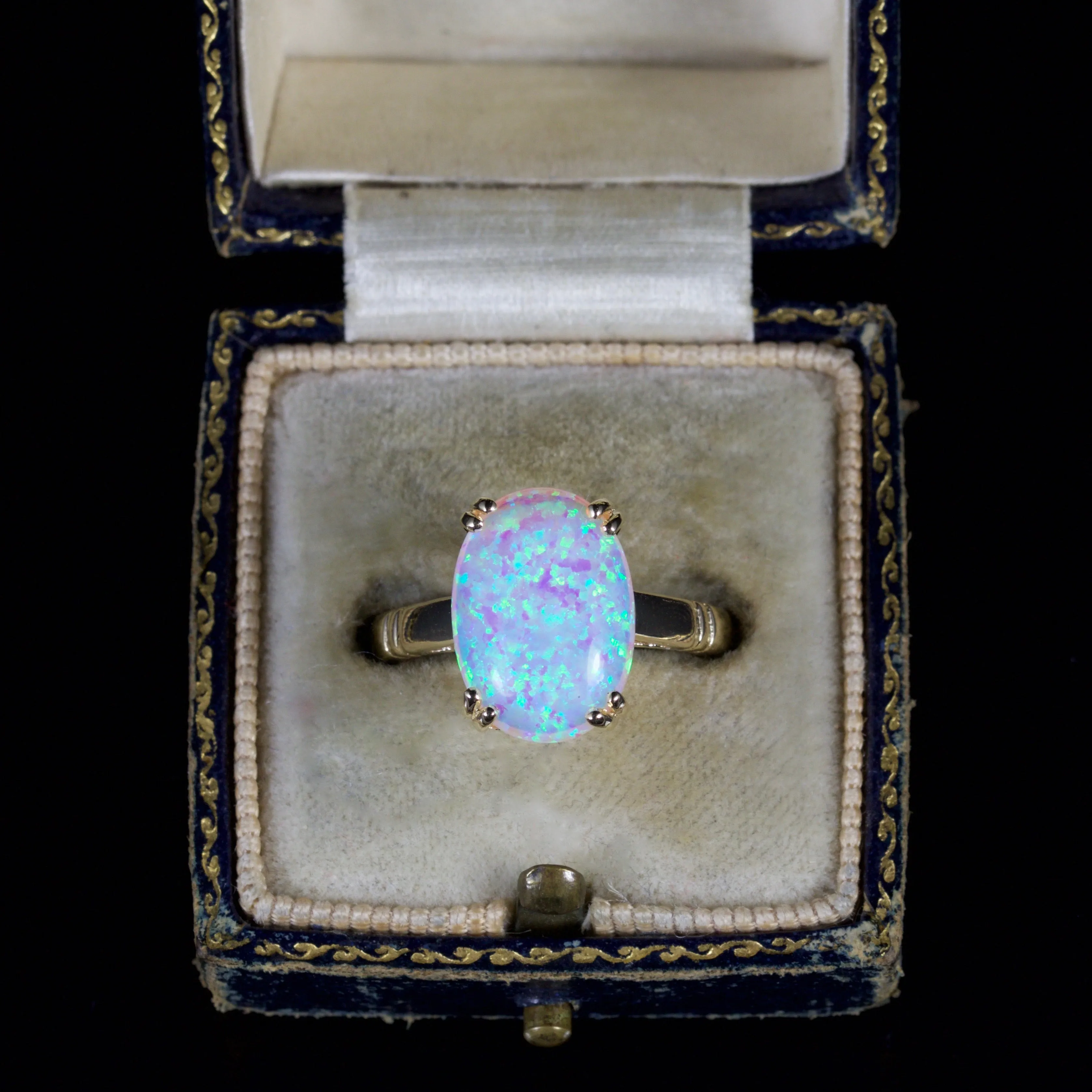 Large Opal Solitaire Ring 9Ct Gold Ring