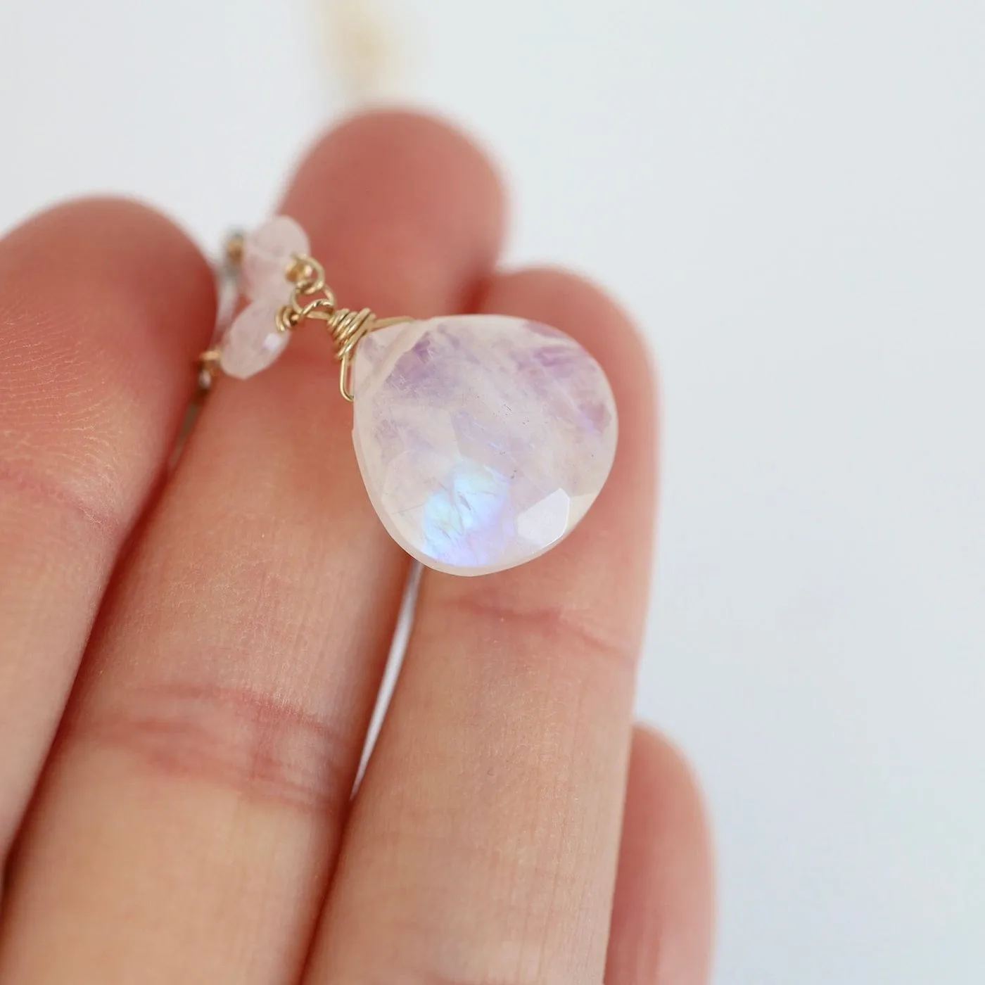 Large Rainbow Moonstone Drop Necklace