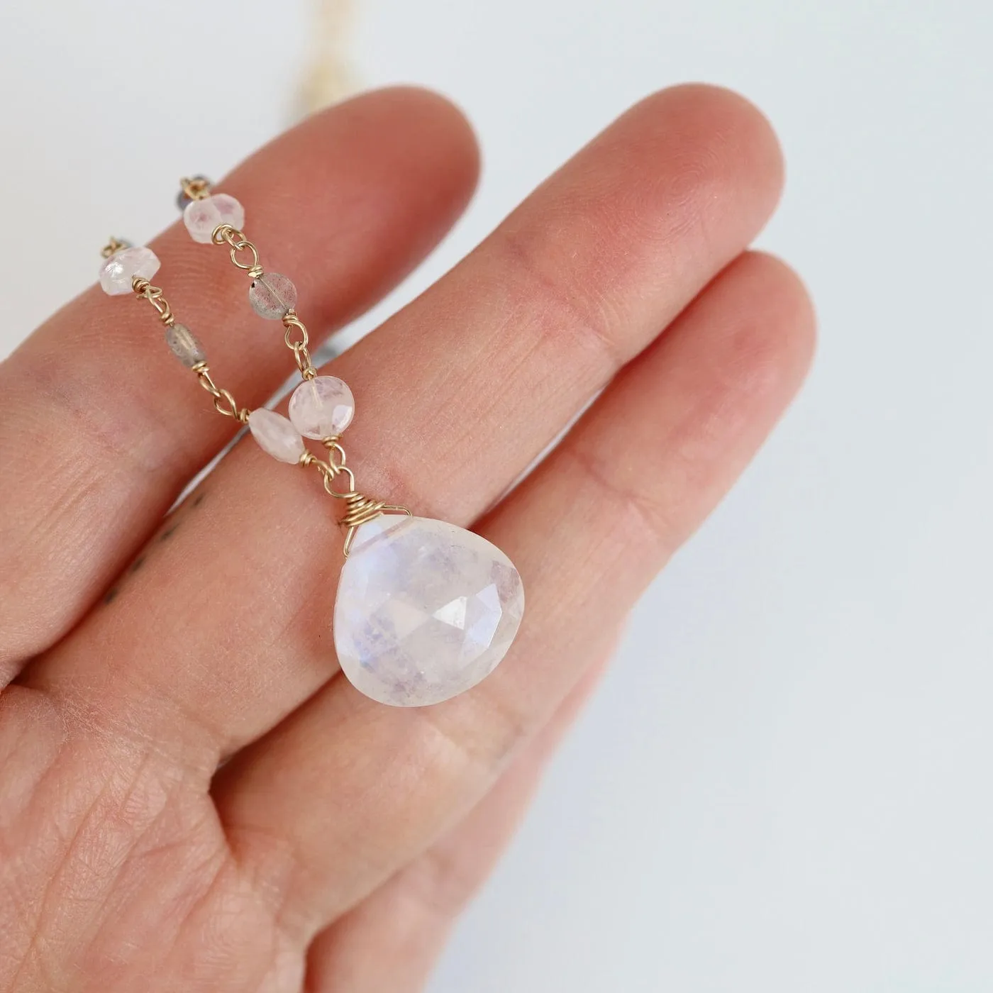 Large Rainbow Moonstone Drop Necklace