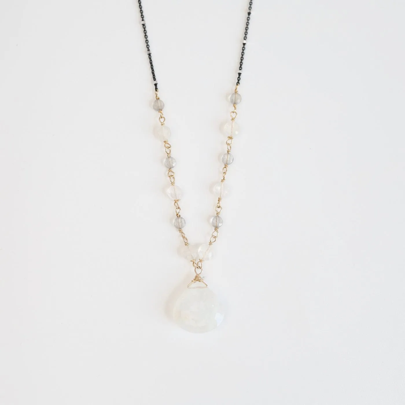 Large Rainbow Moonstone Drop Necklace