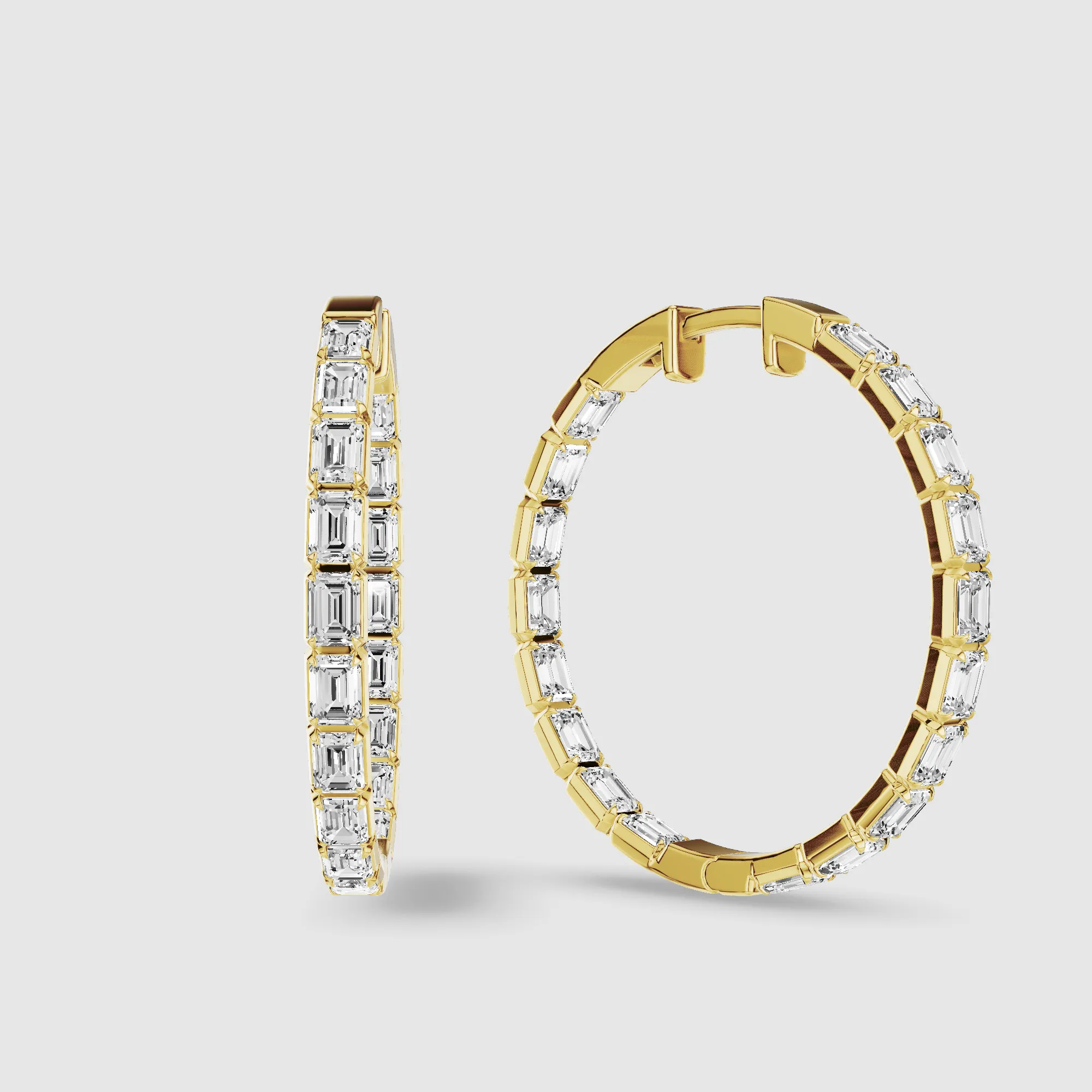 Le Chocolat Round Shaped Front Back Lab Grown Diamond Hoops -Emerald Cut