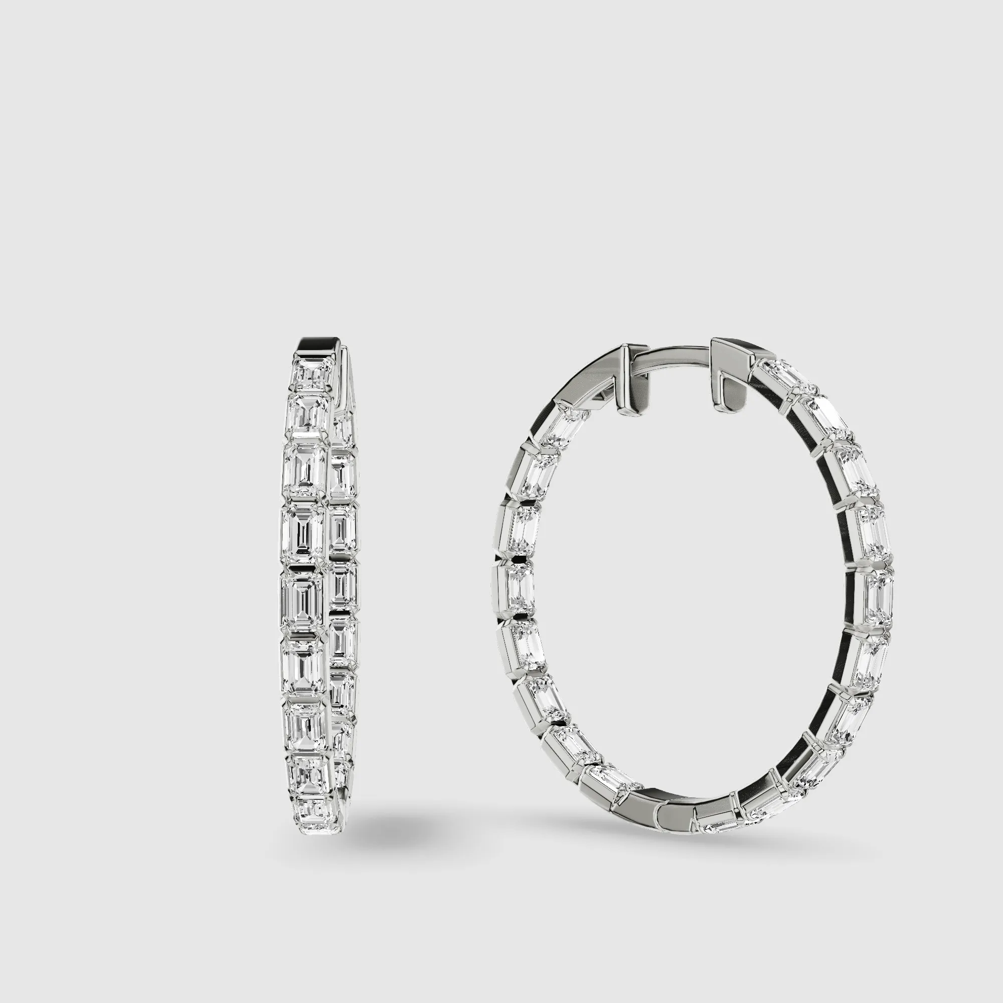 Le Chocolat Round Shaped Front Back Lab Grown Diamond Hoops -Emerald Cut