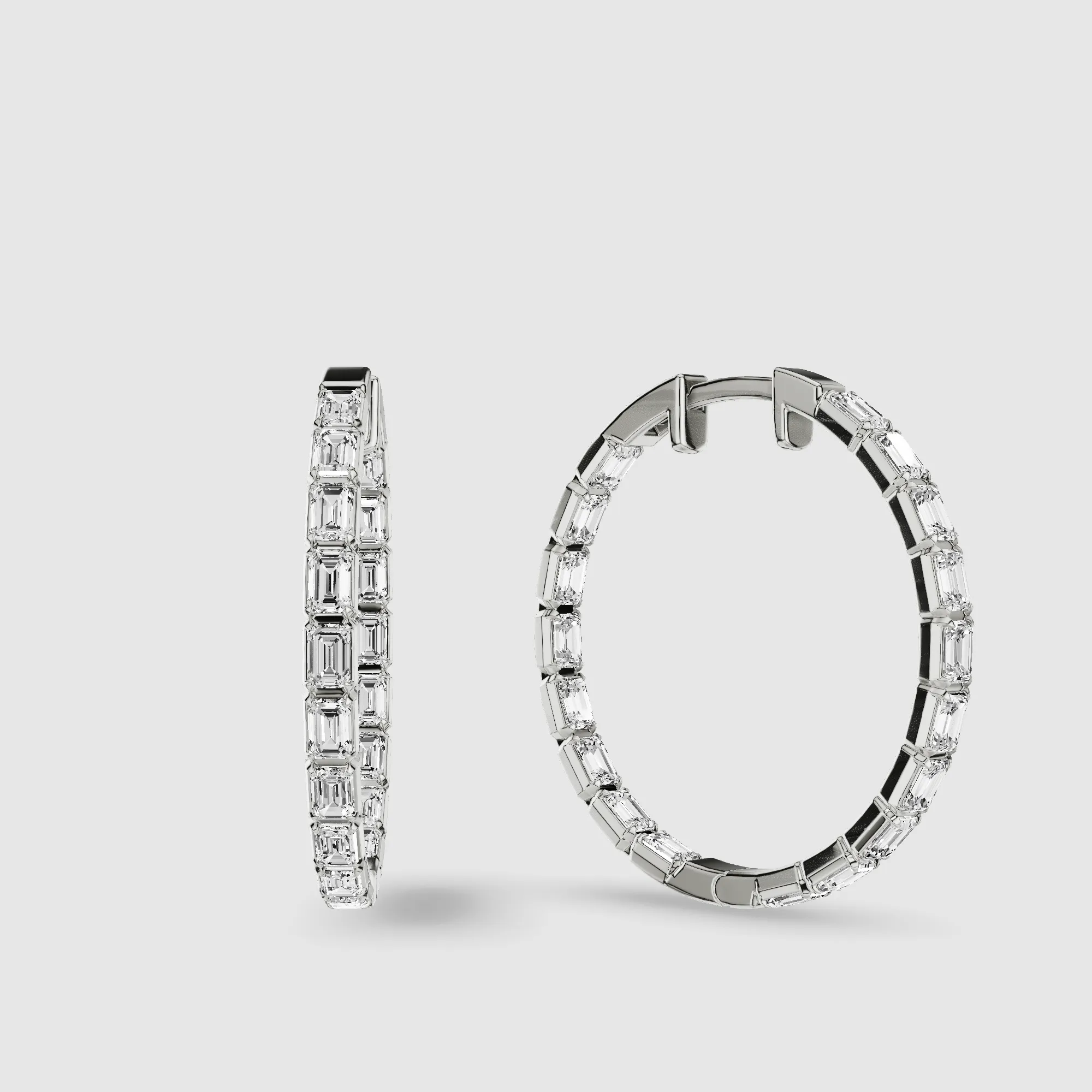 Le Chocolat Round Shaped Front Back Lab Grown Diamond Hoops -Emerald Cut