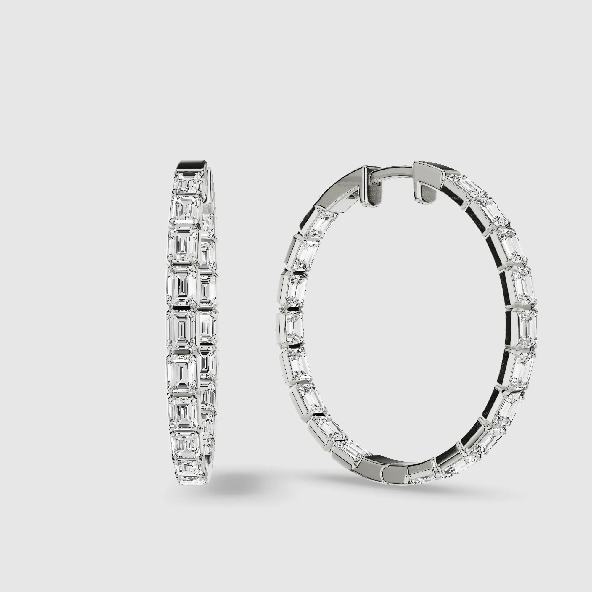 Le Chocolat Round Shaped Front Back Lab Grown Diamond Hoops -Emerald Cut