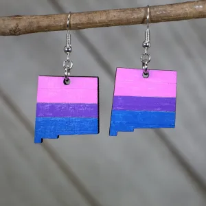 LGBTQIA  New Mexico Bisexual Flag Wooden Dangle Earrings by Cate's Concepts, LLC