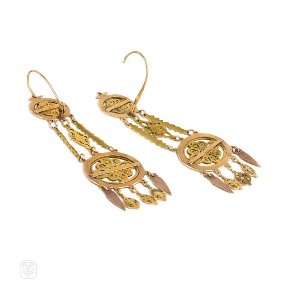 Long antique gold filigreed earrings