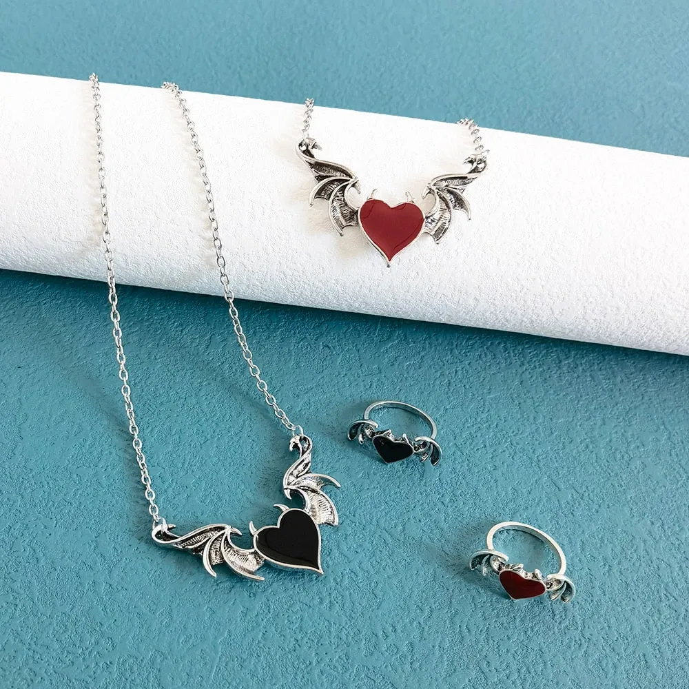 Lost Lady Fashion Necklace Women&#39;s Alloy Punk Style Hip-hop Black Devil Red Love Heart Pendant Necklace Party Gifts for Girls