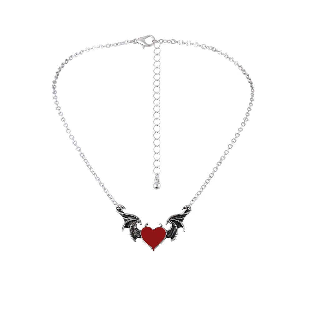 Lost Lady Fashion Necklace Women&#39;s Alloy Punk Style Hip-hop Black Devil Red Love Heart Pendant Necklace Party Gifts for Girls